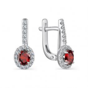 Серебряные серьги АЛЬКОР 02-3026/00ГР-00 с фианитом и гранатом 02-3026/00ГР-00 фото