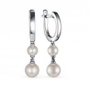 Серебряные серьги АЛЬКОР 02-3069/0ЖСВ-00 с жемчугом 02-3069/0ЖСВ-00 фото