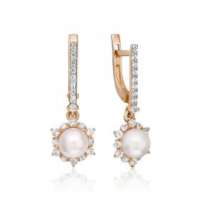 Золотые серьги Platina 02-3129-00-302-1110-24 с фианитом и жемчугом 02-3129-00-302-1110-24 фото