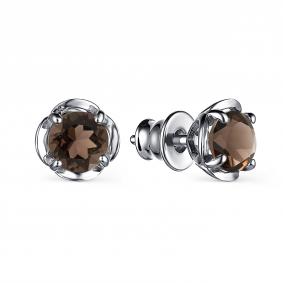 Серебряные серьги АЛЬКОР 02-3130/00РТ-00 с раухтопазом 02-3130/00РТ-00 фото