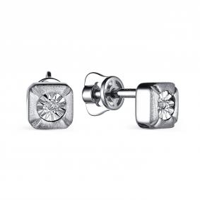 Серебряные серьги АЛЬКОР 02-3164/000Б-00 с бриллиантом 02-3164/000Б-00 фото