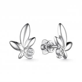 Серебряные серьги АЛЬКОР 02-3180/000Б-00 с бриллиантом 02-3180/000Б-00 фото