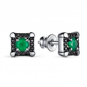 Серебряные серьги АЛЬКОР 02-3189/00АГ-17 с фианитом и агатом 02-3189/00АГ-17 фото