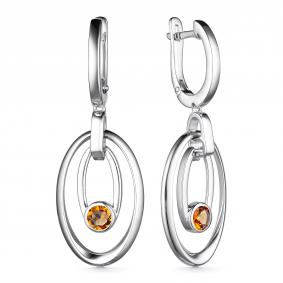 Серебряные серьги АЛЬКОР 02-3232/00ЦТ-00 с цитрином 02-3232/00ЦТ-00 фото