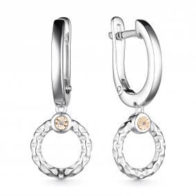 Серебряные серьги АЛЬКОР с золотой накладкой и бриллиантом 02-3265/000Б-00 02-3265/000Б-00 фото