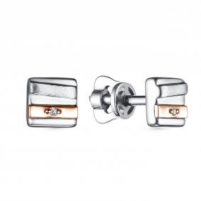 Серебряные серьги АЛЬКОР с золотой накладкой и бриллиантом 02-3282/000Б-00 02-3282/000Б-00 фото