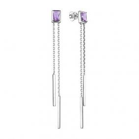 Серебряные серьги АЛЬКОР 02-3375/00АМ-00 с аметистом 02-3375/00АМ-00 фото