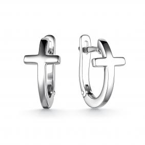 Серебряные серьги-кресты АЛЬКОР с фианитом 02-3424/0000-00 02-3424/0000-00 фото