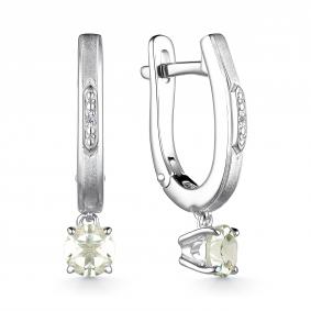 Серебряные серьги АЛЬКОР 02-3467/БРПР-00 с бриллиантом и празиолитом 02-3467/БРПР-00 фото