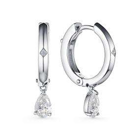 Серебряные серьги АЛЬКОР 02-3470/БРГХ-00 с бриллиантом и горным хрусталём 02-3470/БРГХ-00 фото