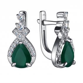 Серебряные серьги АЛЬКОР 02-3485/00АГ-00 с фианитом и агатом 02-3485/00АГ-00 фото