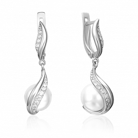 Серьги из белого золота Platina 02-3489-00-302-1120-31 с фианитом и жемчугом 02-3489-00-302-1120-31 фото