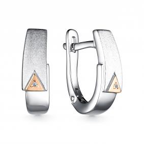 Серебряные серьги АЛЬКОР с золотой накладкой и бриллиантом 02-3502/000Б-00 02-3502/000Б-00 фото