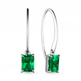 Серебряные серьги АЛЬКОР 02-3512/00НИ-00 с гидротермальным изумрудом 02-3512/00НИ-00 фото