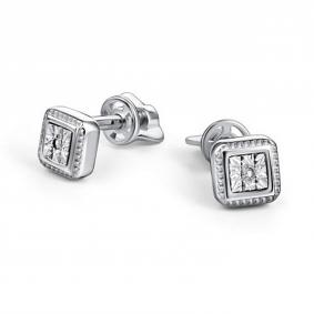 Серебряные серьги АЛЬКОР 02-3531/000Б-00 с бриллиантом 02-3531/000Б-00 фото