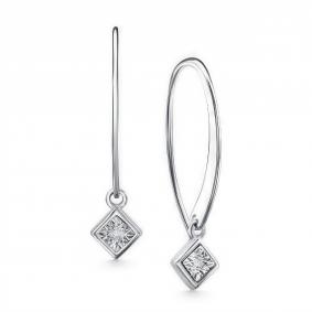 Серебряные серьги АЛЬКОР 02-3548/000Б-00 с бриллиантом 02-3548/000Б-00 фото