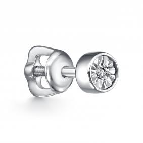 Серебряные серьги АЛЬКОР 02-3588/000Б-00 с бриллиантом 02-3588/000Б-00 фото