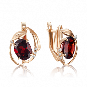 Золотые серьги Platina 02-3603-00-210-1110-46 с фианитом и гранатом 02-3603-00-210-1110-46 фото