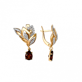 Золотые серьги Platina 02-3652-00-210-1110-46 с фианитом и гранатом 02-3652-00-210-1110-46 фото