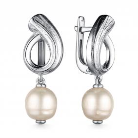Серебряные серьги АЛЬКОР 02-3653/00ЖБ-00 с жемчугом 02-3653/00ЖБ-00 фото
