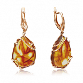 Золотые серьги Platina 02-3658-00-271-1110-46 с янтарём 02-3658-00-271-1110-46 фото