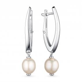Серебряные серьги АЛЬКОР 02-3660/00ЖБ-00 с жемчугом 02-3660/00ЖБ-00 фото