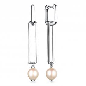Серебряные серьги-трансформеры АЛЬКОР с жемчугом 02-3661/00ЖБ-00 02-3661/00ЖБ-00 фото