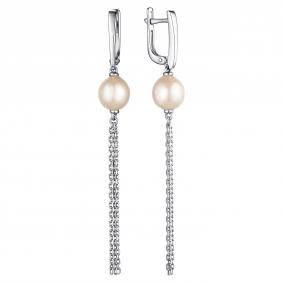 Серебряные серьги АЛЬКОР 02-3662/00ЖБ-00 с жемчугом 02-3662/00ЖБ-00 фото