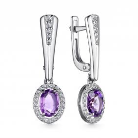 Серебряные серьги АЛЬКОР 02-3670/00АМ-00 с фианитом и аметистом 02-3670/00АМ-00 фото