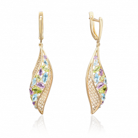 Серьги из лимонного золота Platina 02-3677-00-295-1130-46 с топазом, фианитом, аметистом и хризолитом 02-3677-00-295-1130-46 фото