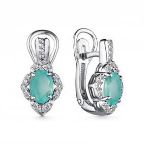 Серебряные серьги АЛЬКОР 02-3687/00МА-00 с фианитом и агатом 02-3687/00МА-00 фото