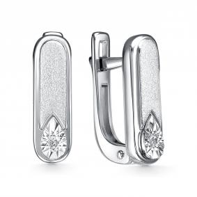 Серебряные серьги АЛЬКОР 02-3711/000Б-00 с бриллиантом 02-3711/000Б-00 фото