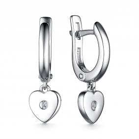 Серебряные серьги АЛЬКОР 02-3719/000Б-00 с бриллиантом 02-3719/000Б-00 фото
