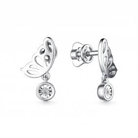 Серебряные серьги АЛЬКОР 02-3722/000Б-00 с бриллиантом 02-3722/000Б-00 фото
