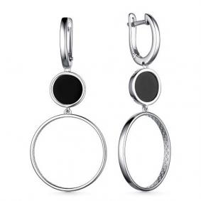 Серебряные серьги АЛЬКОР 02-3738/00ОН-00 с ониксом 02-3738/00ОН-00 фото