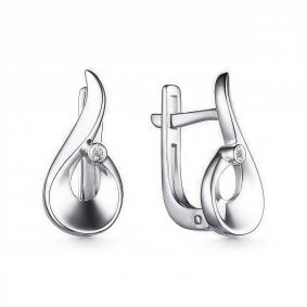 Серебряные серьги АЛЬКОР 02-3790/000Б-00 с бриллиантом 02-3790/000Б-00 фото