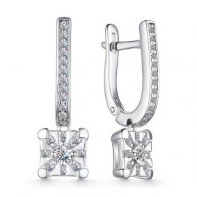 Серебряные серьги АЛЬКОР 02-3796/00КЦ-00 с фианитом 02-3796/00КЦ-00 фото