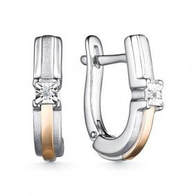 Серебряные серьги АЛЬКОР с золотой накладкой и бриллиантом 02-3812/000Б-00 02-3812/000Б-00 фото