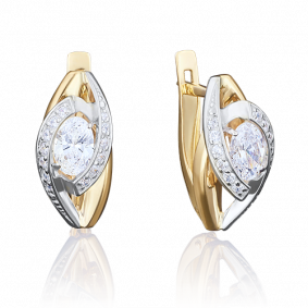 Серьги из комбинированного золота Platina 02-3856-00-501-1121-38 с фианитом 02-3856-00-501-1121-38 фото