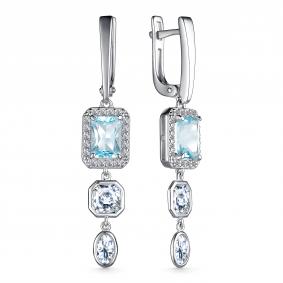 Серебряные серьги АЛЬКОР 02-3857/00ТБ-00 с топазом и фианитом 02-3857/00ТБ-00 фото