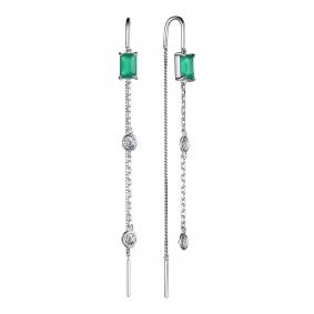 Серебряные серьги АЛЬКОР 02-3858/00АГ-00 с фианитом и агатом 02-3858/00АГ-00 фото