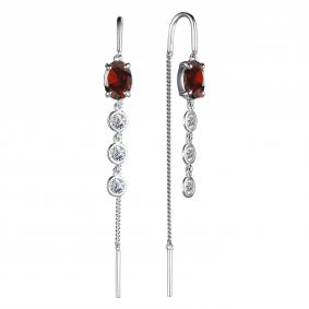 Серебряные серьги АЛЬКОР 02-3860/00ГР-00 с фианитом и гранатом 02-3860/00ГР-00 фото