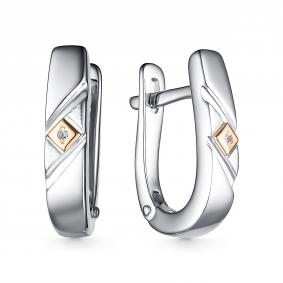 Серебряные серьги АЛЬКОР с золотой накладкой и бриллиантом 02-3889/000Б-00 02-3889/000Б-00 фото