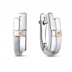Серебряные серьги АЛЬКОР с золотой накладкой и бриллиантом 02-3893/000Б-00 02-3893/000Б-00 фото