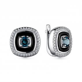 Серебряные серьги АЛЬКОР 02-3895/00ТЛ-00 с фианитом, эмалью и Лондон топазом 02-3895/00ТЛ-00 фото