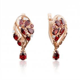 Золотые серьги Platina 02-3950-00-210-1110-46 с фианитом и гранатом 02-3950-00-210-1110-46 фото