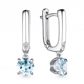 Серебряные серьги АЛЬКОР 02-3951/БРТБ-00 с топазом и бриллиантом 02-3951/БРТБ-00 фото