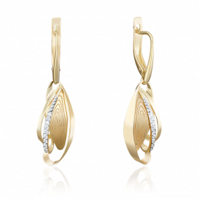 Серьги из лимонного золота Platina 02-3957-00-401-1130-48 с фианитом 02-3957-00-401-1130-48 фото