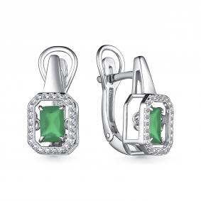 Серебряные серьги АЛЬКОР 02-3973/00АГ-00 с фианитом и агатом 02-3973/00АГ-00 фото