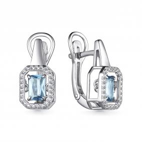 Серебряные серьги АЛЬКОР 02-3973/00ТБ-00 с топазом и фианитом 02-3973/00ТБ-00 фото